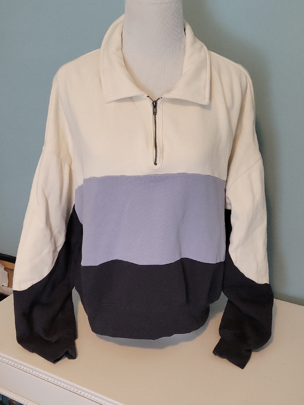 Universal Thread Colorblock Half-Zip Pullover Sweater - Cream, Lavender, Black
